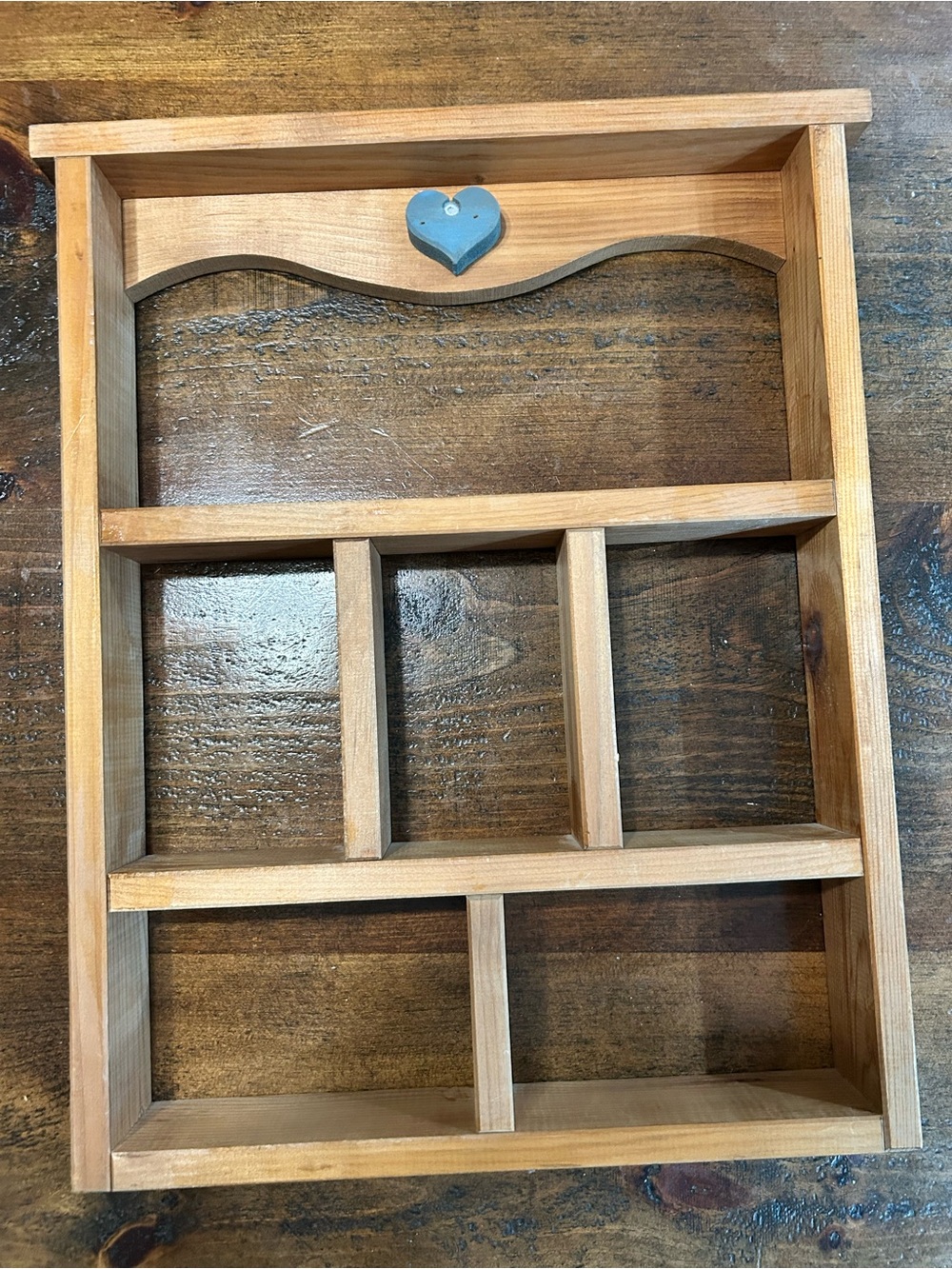 Vintage Wooden Wall Heart Display Shelf Cubby Cottage Core Decor Country